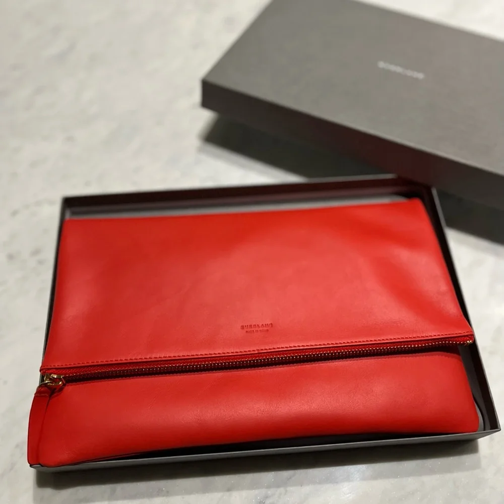 NWB - Everlane Red Leather Foldover Pouch - Picture 1 of 6